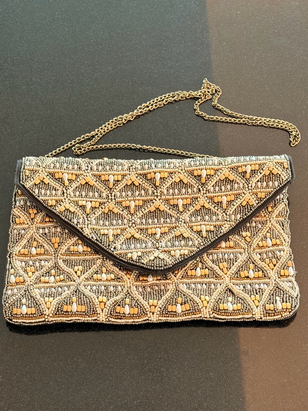 Embellished Beaded Envelope Clutch in Gold & Silver style
